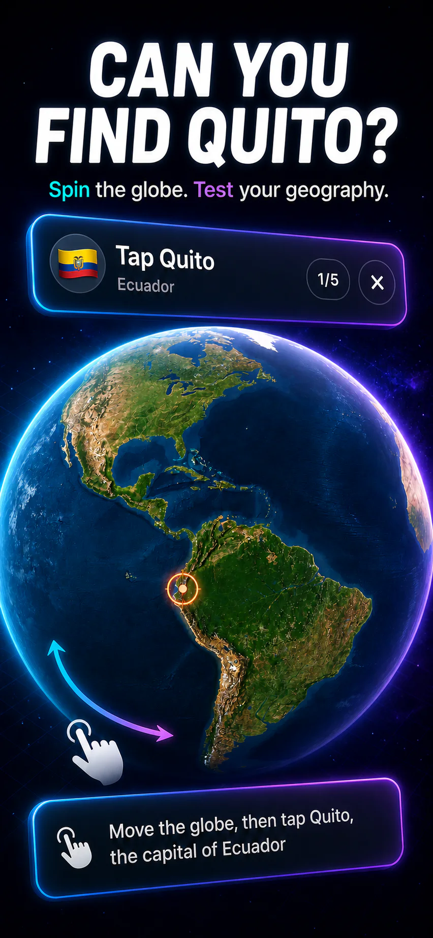 GeoCapitals map quiz challenge for country location practice