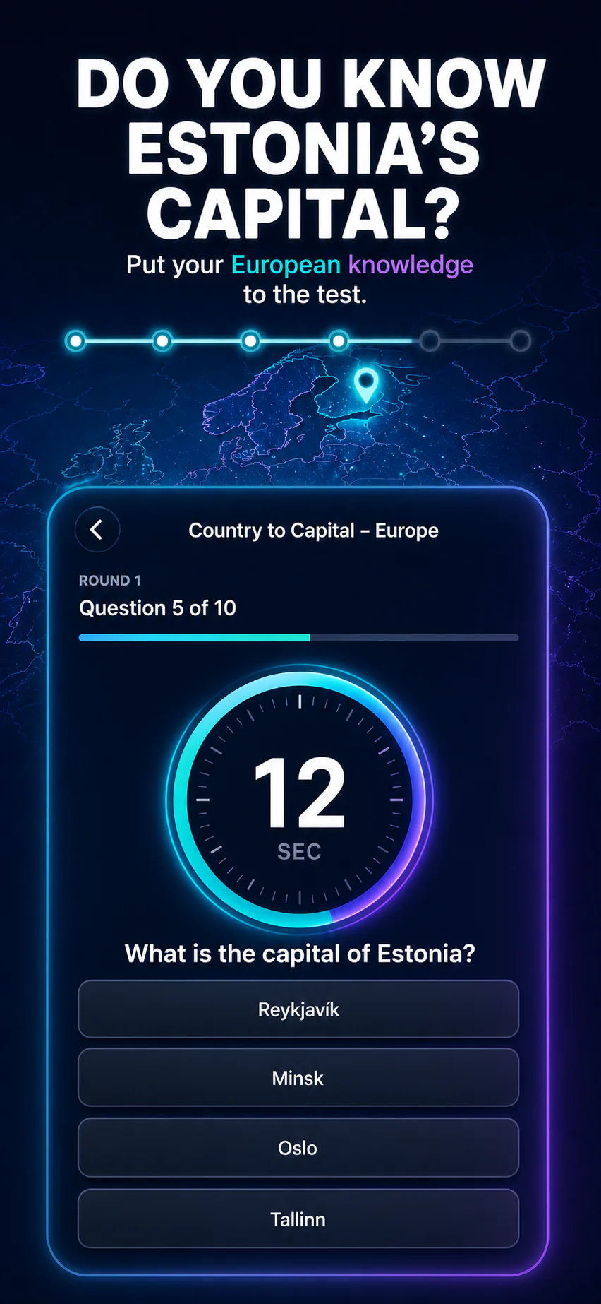 GeoCapitals timed daily geography quiz on iPhone